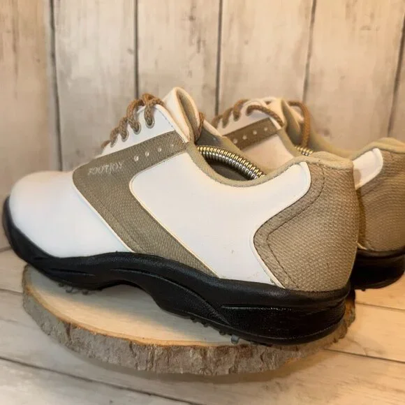 Footjoy Greenjoys Womens Golf Shoes White Beige 48401 Lace Up Spikes Size 8 M - Picture 2 of 11